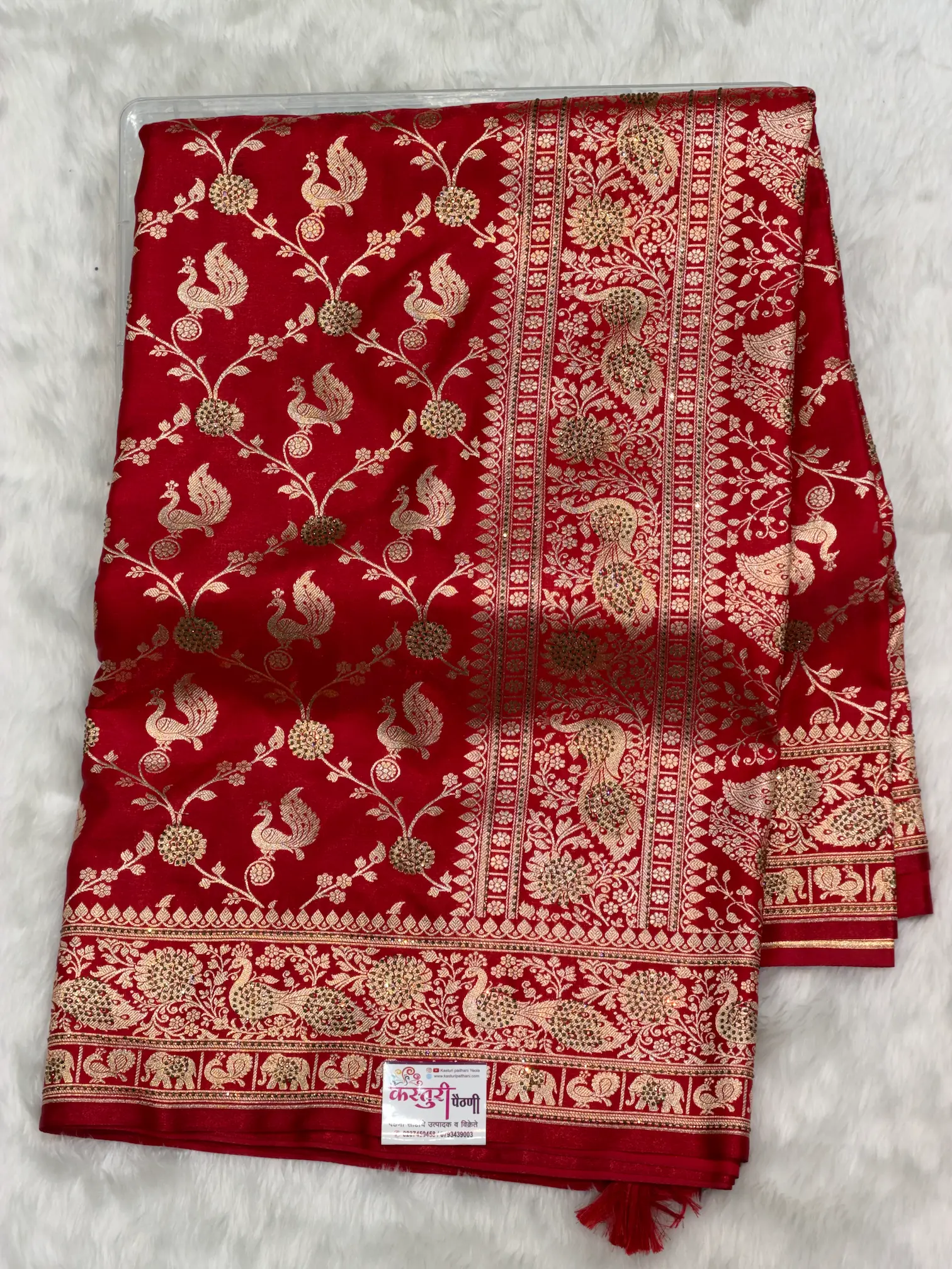 Banarasi Shalu Sarees Self Red J01