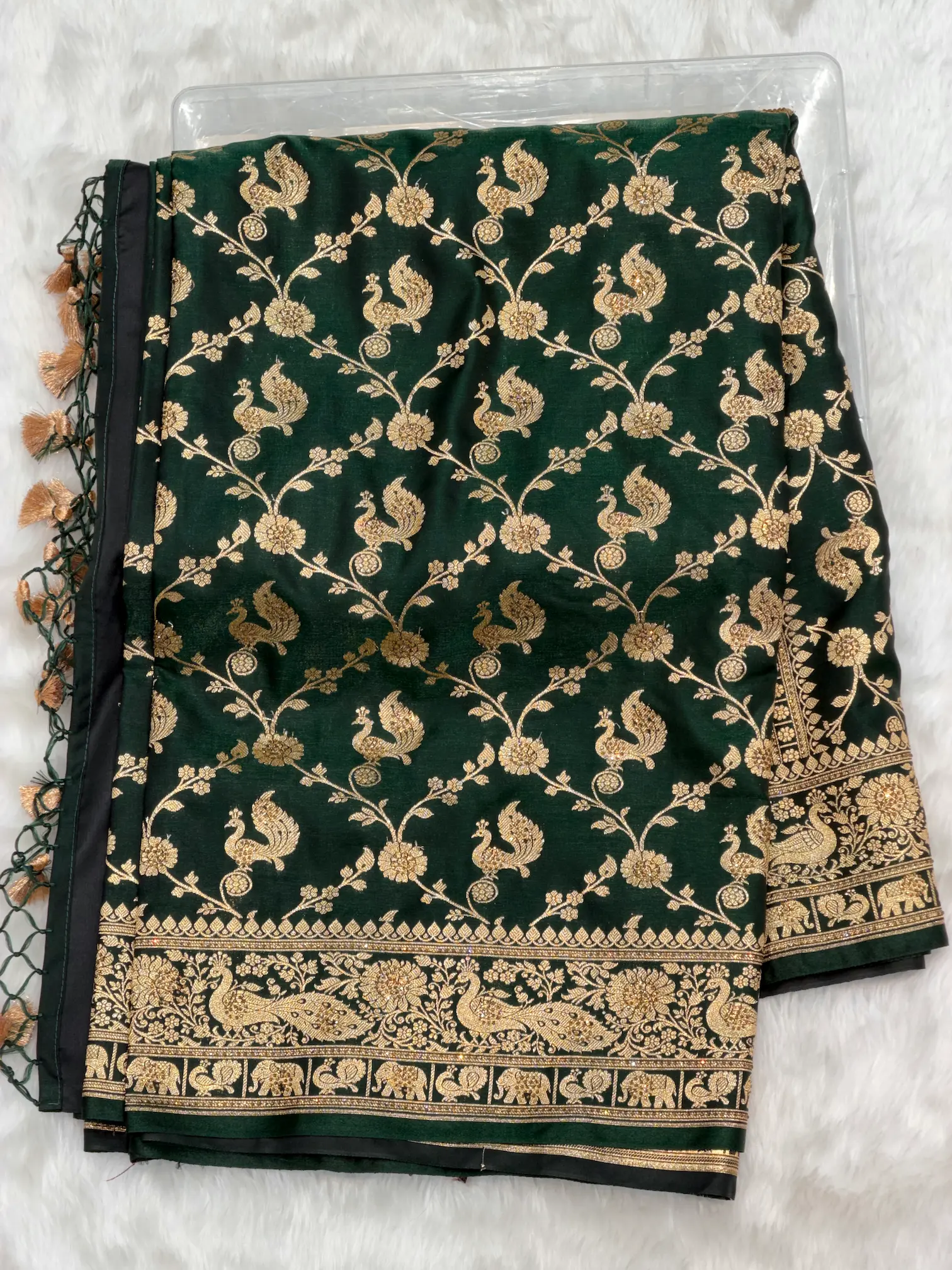 Banarasi Shalu Sarees Dark Green J01