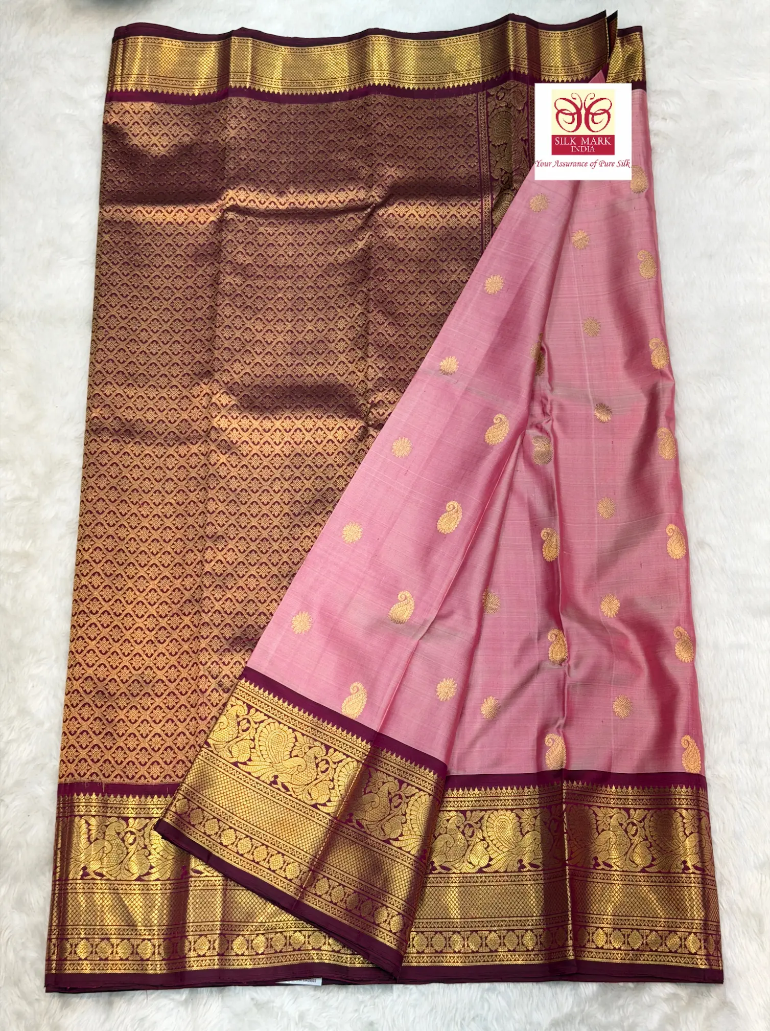 Pure Silk Handloom Gadwal Saree Baby Pink M01