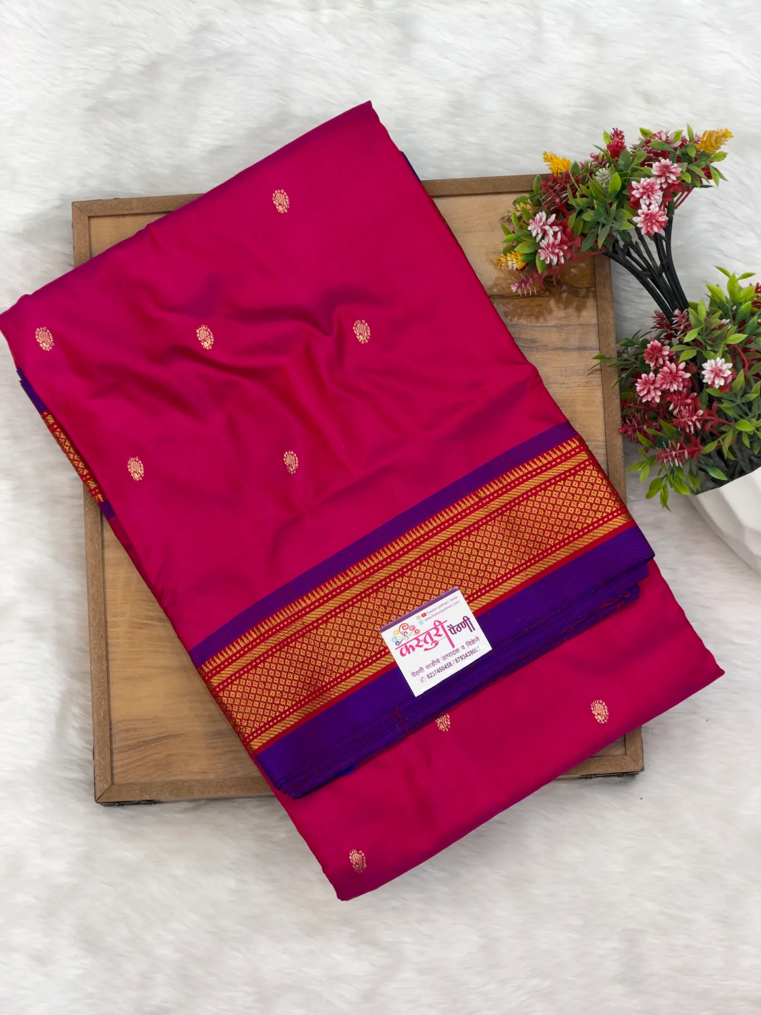 Yeola Paithani Double Pallu Paithani Pink P01