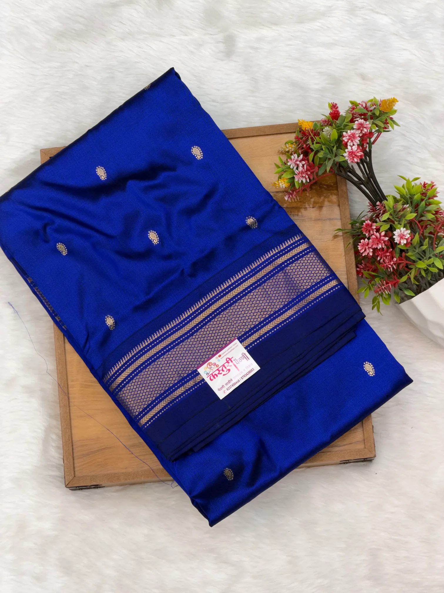 Yeola Paithani Double Pallu Paithani Royal Blue P01