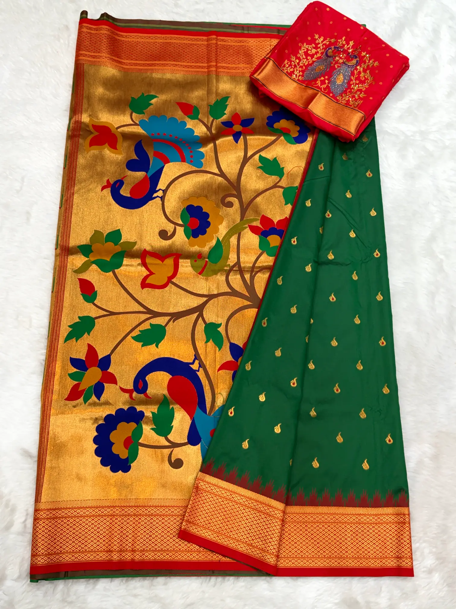 Pooja Kalanjali Paithani With Work Designer Blouse Green L11
