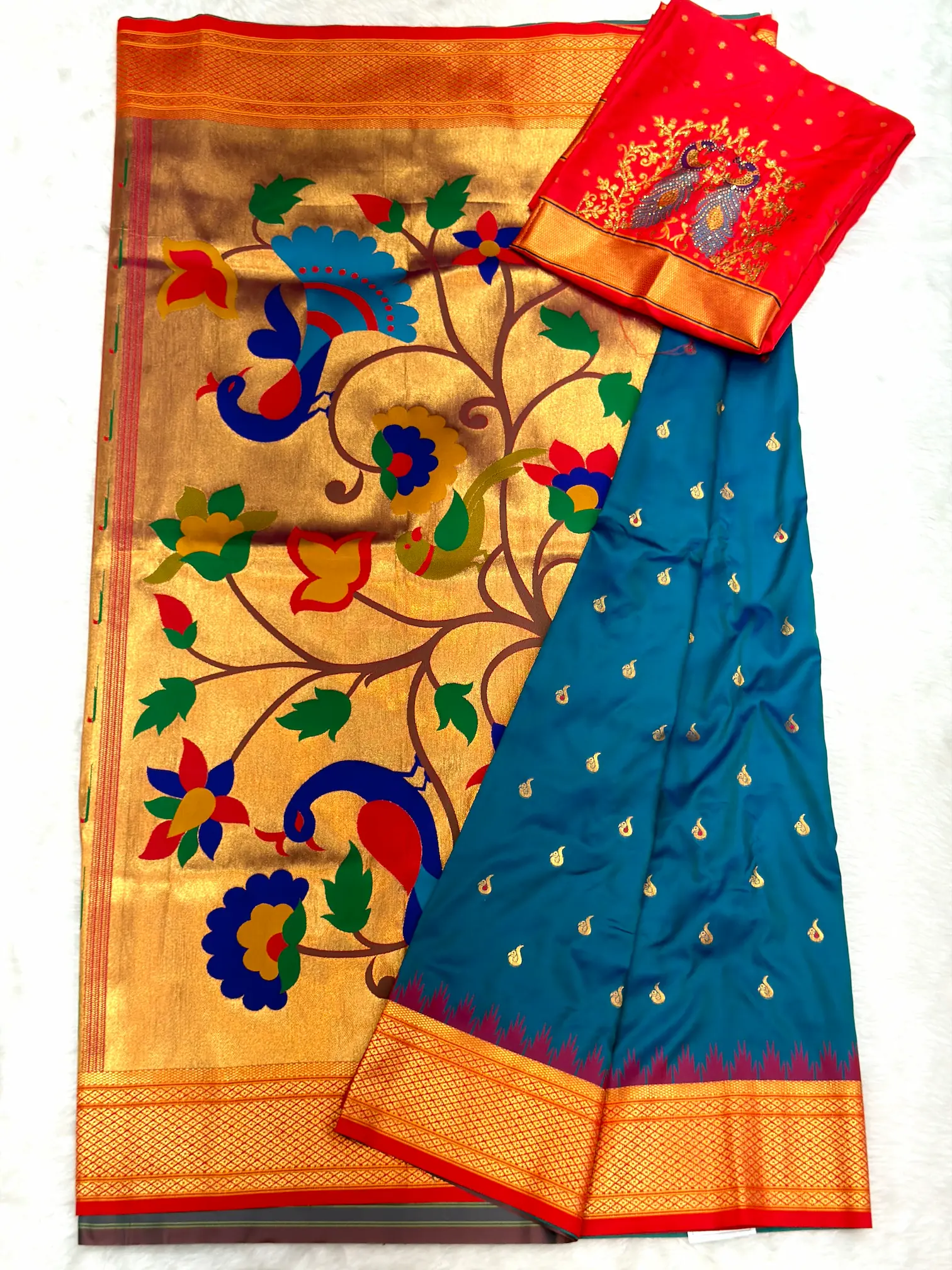 Pooja  Kalanjali Paithani With Work Designer Blouse Sea Green L11
