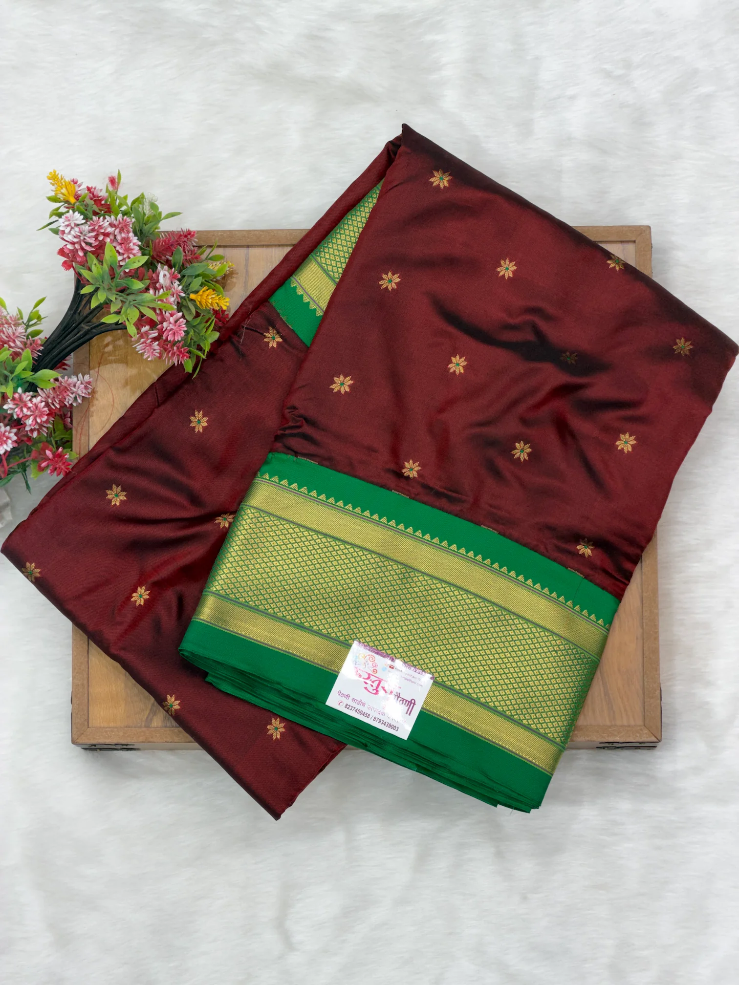 Pure Silk Maharani Paithani Maroon With Green H01