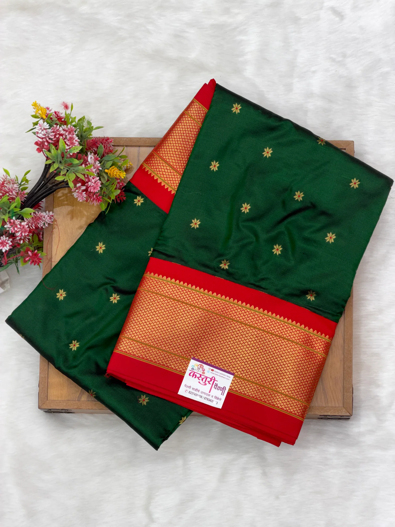 Pure Silk Maharani Paithani Green With Red H01