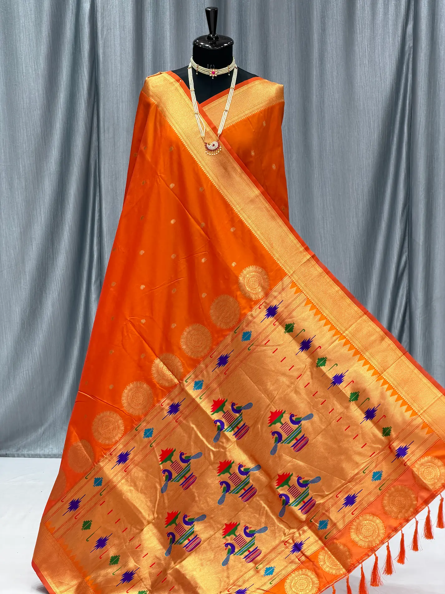 Self 14 Peacock Pallu Paithani Orange K12