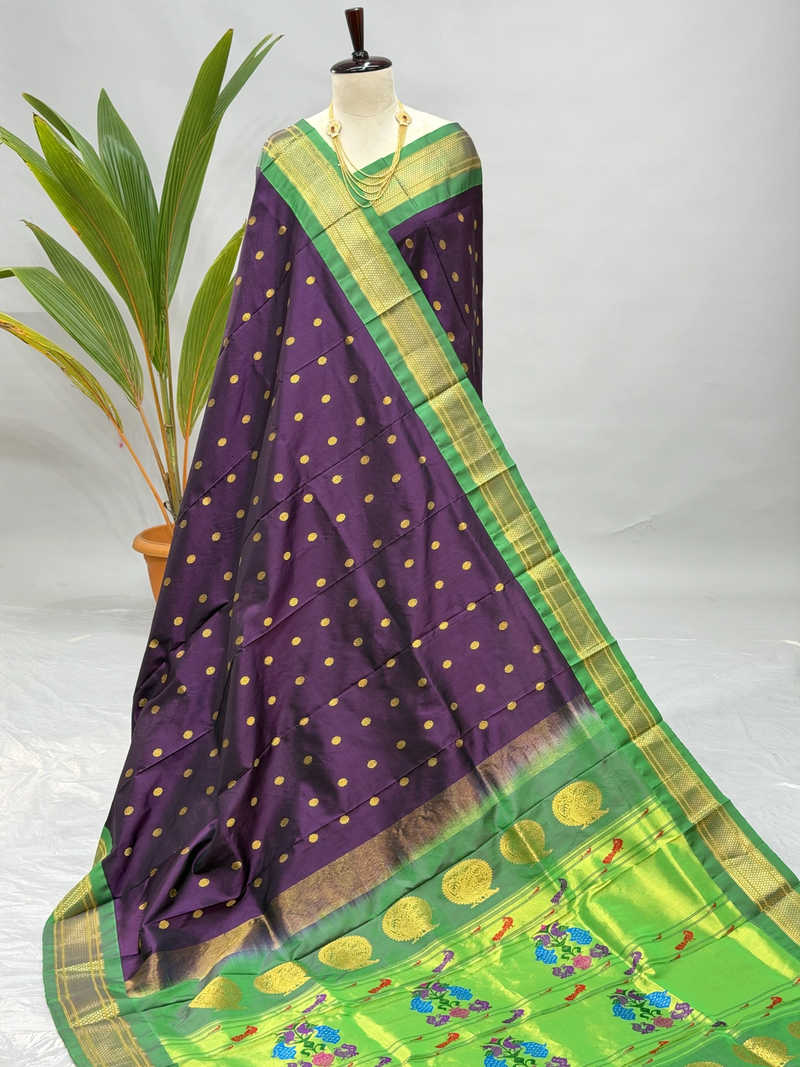 Pure Silk Handloom Kalanjali Paithani Wine With Green H13